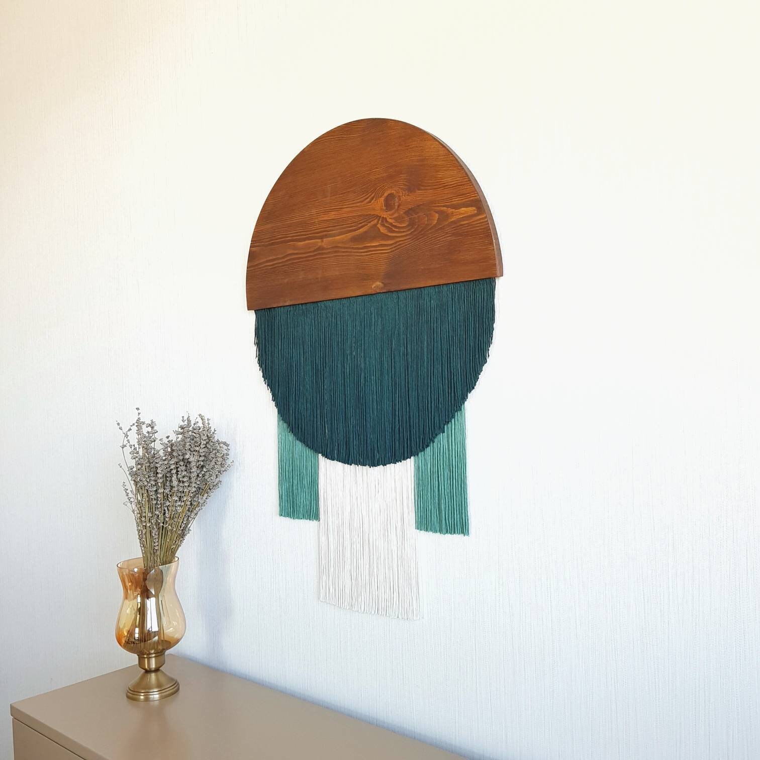 Large Round Fiber Art Wall Hanging Modern Macrame Green Etsy