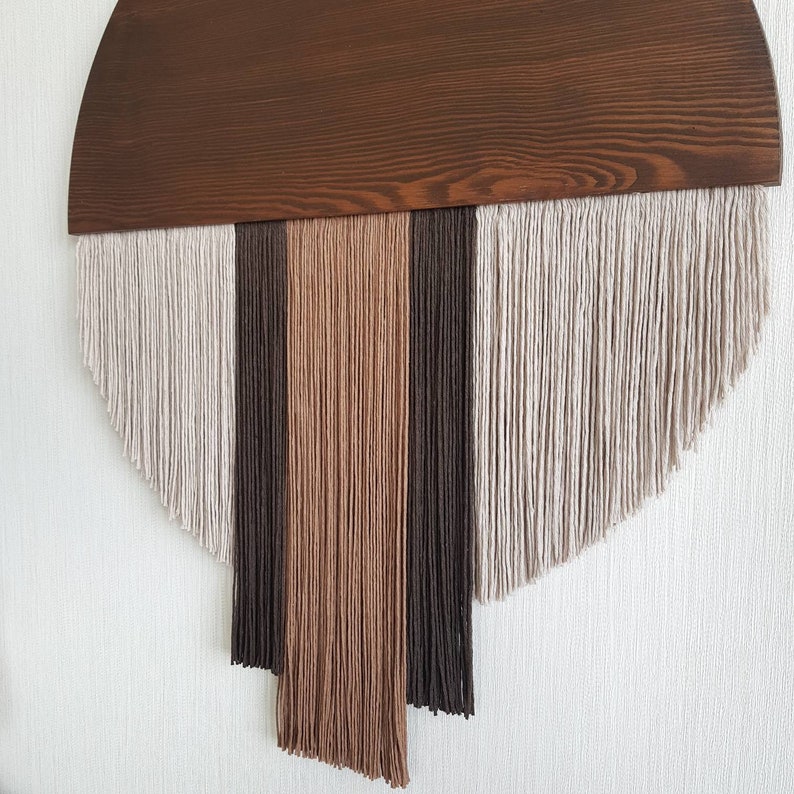 Round Fiber Art Wall Hanging Wood Wall Art Textile Wall Etsy