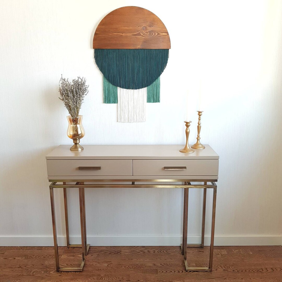 Large Round Fiber Art Wall Hanging Modern Macrame Green Boho Fiber Art