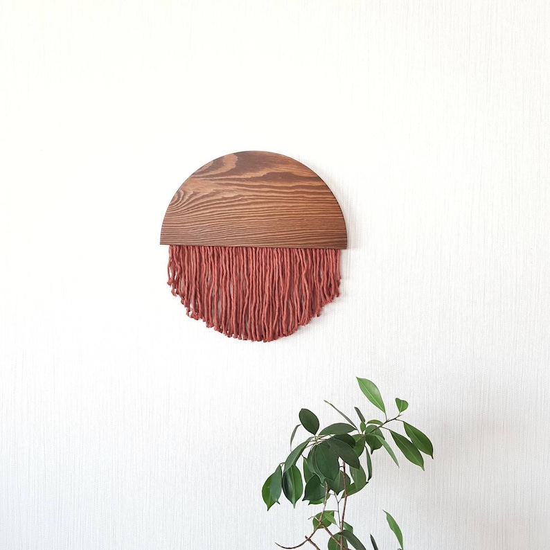 Fiber Art Wall Hanging Small Round Macrame Wood Fiber Art Etsy