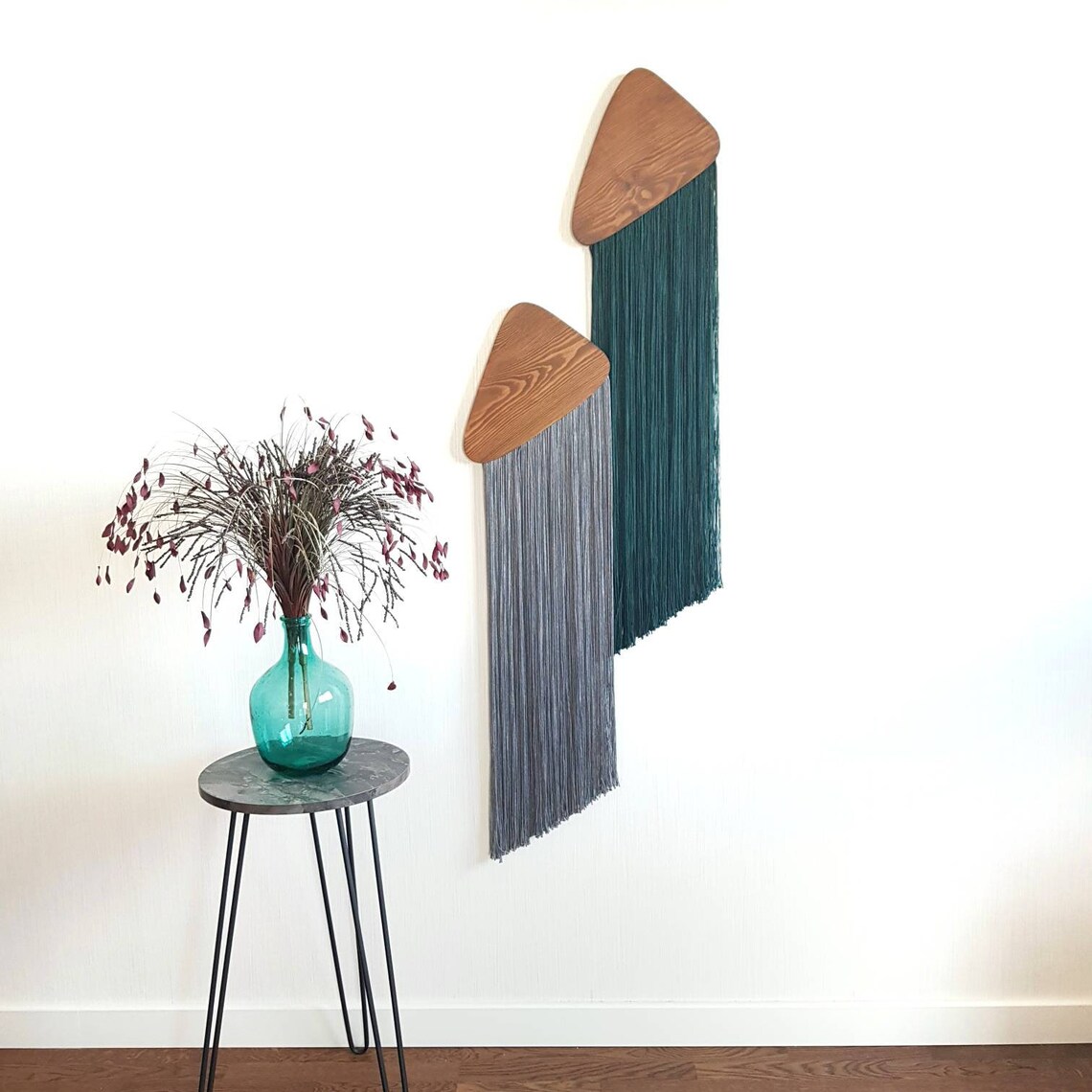 Yarn and Wood Wall Hanging Boho Wall Decor Fringe Wall Etsy