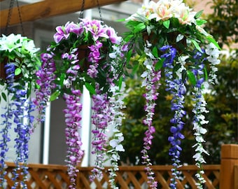 Fucsia simulada, decoración de pared para sala de estar, adornos de pared con plantas verdes, flores colgantes, ratán de flores artificiales, plantas colgantes, enredaderas