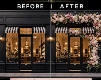 Custom Storefront Faux Floral Design Mockup for Café, Salon, Boutique or Restaurant