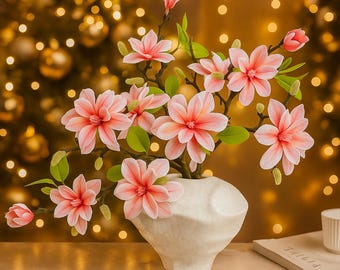 Realistic Artificial Magnolia Flowers, 15.7-Inch Faux Magnolia Branches, Customizable Color Silk Flowers, Home Table Decorations, Wedding
