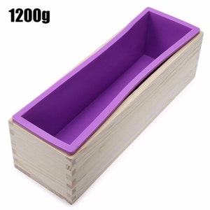 900/1200G Silicone Loaf Soap Mold Rectangular Flexible Mould with Wooden Box for DIY Natural Handmade Tool Toast Loaf Baking