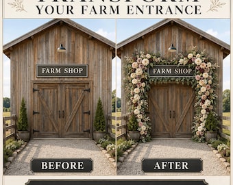 Custom Farm Entrance and Barn Faux Floral Design Mockup for Farm Shop, Orchard & Event Venue
