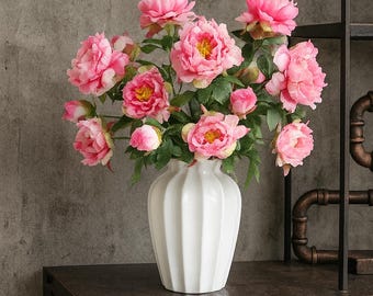 Realistic Three-Head Peony & Tree Peony Arrangement, Faux Silk Peony Flowers, Home Table Decor, Wedding Centerpiece, Elegant