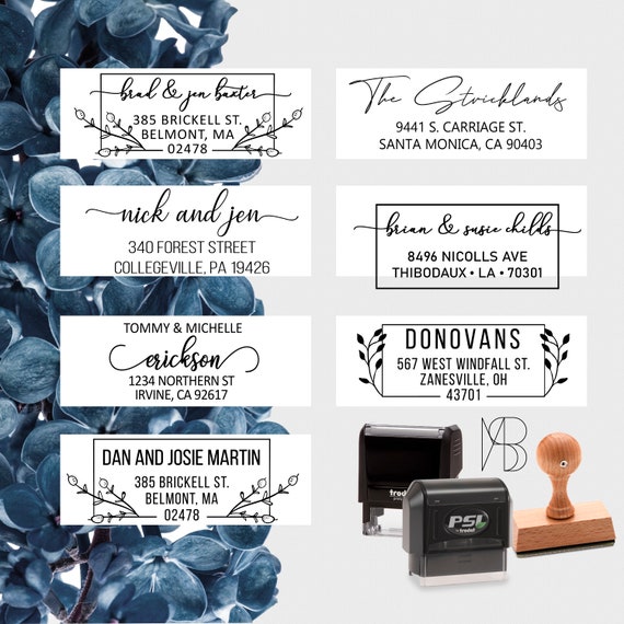 Custom Address Stamp Return rubber stamper personalized for mail stamps for couples and family name stamp self inking pre inked or wood