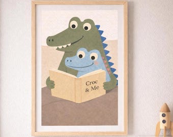 Crocodile Nursery Print, Cute Animal Wall Art, Scandi Kids Room Decor, Baby Animal Illustration, Neutral Nursery Wall Art, Croc & Me Print