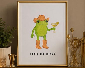 Funny Kitchen Wall Art – Cowgirl Frog Print “Let’s Go Girls” – Quirky Country Kitchen Decor, Western Animal Art, Farmhouse Frog Illustration