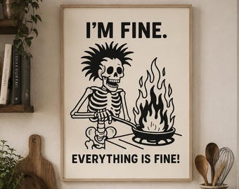 Funny Skeleton Kitchen Print | Gothic Cooking Disaster Art