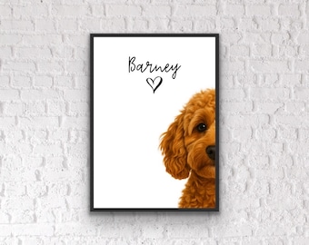 Personalisierter Cavapoo Druck: Individuell angefertigter Hunde Portrait, Herz Detail