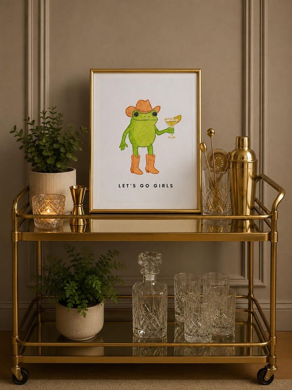 Funny Kitchen Wall Art – Cowgirl Frog Print “Let’s Go Girls” – Quirky Country Kitchen Decor, Western Animal Art, Farmhouse Frog Illustration