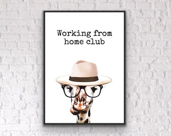 Funny Giraffe Home Office Print: Quirky Work From Home Decor