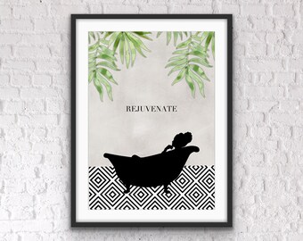 Quirky 'Rejuvenate' Bathroom Art Print: Tropical Decor