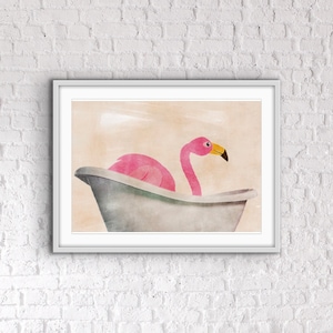 Vintage Flamingo Bathroom Print: Quirky Wall Art
