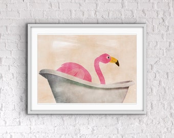 Vintage Flamingo Bathroom Print: Quirky Wall Art