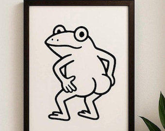 Funny Frog Bathroom Print: Cheeky Mooning Animal Illustration