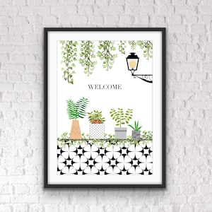 Hallway Welcome Print: Potted Plants Entryway Art