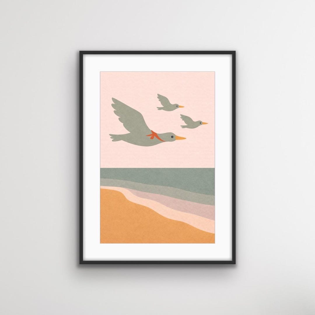 Coastal Bird Wall Art, Beach House Decor Print, Minimalist Seaside Art ...