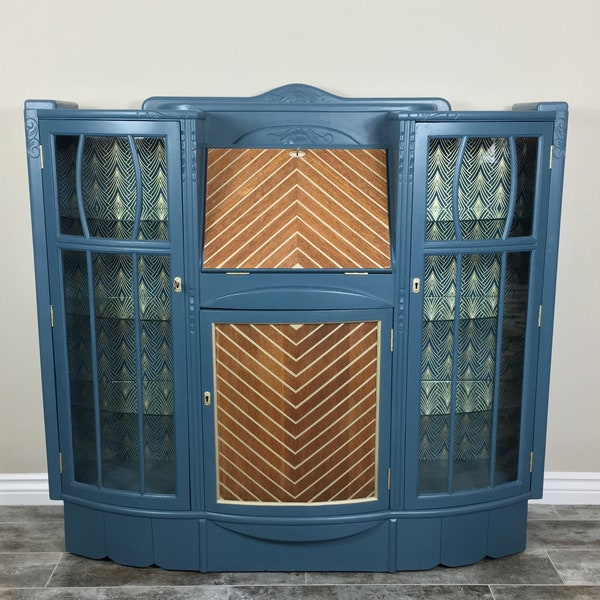 JUST SOLD! Vintage Art Deco Style Cocktail Cabinet, Chevron design, Painted Furniture, Upcycled Furniture