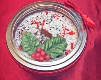 Organic Peppermint Christmas Candle: 4oz Mason Jar, Holiday Decor