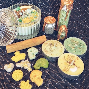 Money Bowl Kit: Abundance Spell with Candle, Wealth Salt & Rice, Tealight Refills, and Crystals image 2