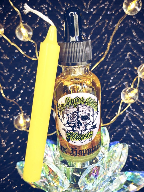 Happiness Spell Oil: Organic Vegan Potion with Candle