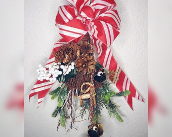 Handmade Christmas Broom Floral Arrangement: Yule Bells & Mistletoe