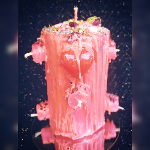 7 Wick Obsession Love Spell Candle: Organic Beeswax Hand Carved, Love & Attraction Herbs Inside