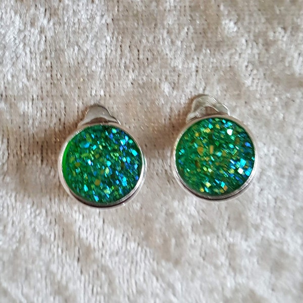 emerald green imitation druzy clip on earrings