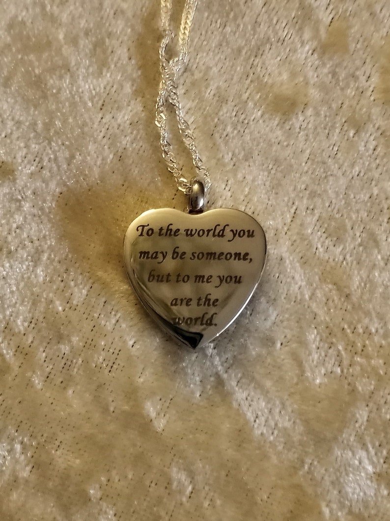 Heart shaped high quality stainless steel inscribed cremation urn necklace