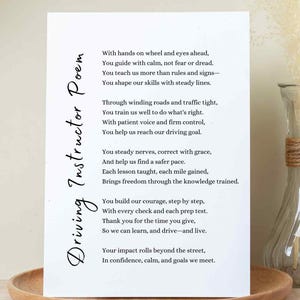 Fahrlehrer Gedicht Wertschätzung Geschenk Fahrlehrer Poesie Wand Kunst Druck Dankeschön Fahrausweis Coach Ausbilder druckbare Karte