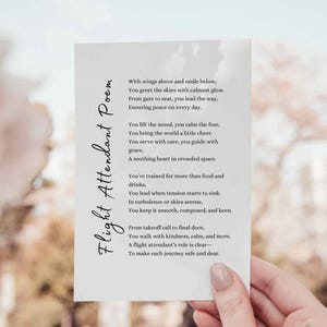 Flight Attendant Poem Gift Printable Card Appreciation Greeting for Cabin Crew Thank You Digital Travel Professional Keepsake Airline Staff