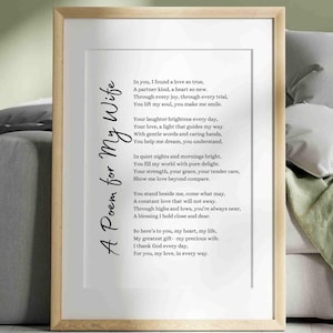 Carta regalo con poesia per moglie, stampabile, decorazione da parete, regalo romantico per il suo compleanno, anniversario, San Valentino, semplicemente perché, ricordo d'amore, biglietto di ringraziamento.