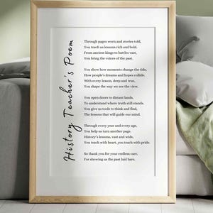 Geschiedenis leraar gedicht waardering cadeau sociale studies poëzie kunst aan de muur print eindejaarscadeau beste leraar ooit afdrukbare kaart bedankt