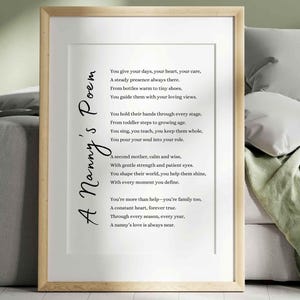Impression d'art mural poème poésie nounou cadeau de remerciement pour nounou carte imprimable pour chambre de baby-sitter