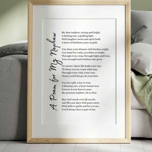 Neffe Gedicht Wertschätzung Geschenk von Tante oder Onkel Neffe Poesie Wand Kunst Druck Geburtstagsgeschenk Abschlussfeier Neffe Andenken druckbare Karte