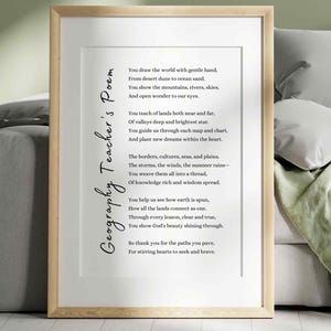 Geographie Lehrer Gedicht Wertschätzung Geschenk Geographie Lehrer Poesie Wand Kunst Druck Klassenzimmer Ende des Jahres Geschenk Danke Lehrer druckbare Karte