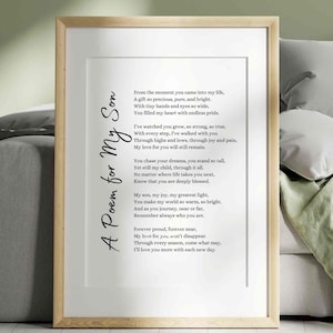 Poema de agradecimiento para el hijo, regalo de arte mural con poesía para el hijo, regalo significativo para el hijo de mamá o papá, regalo de Navidad, tarjeta imprimible de cumpleaños