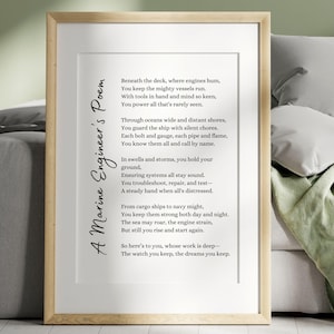 Cadeau d'art mural imprimable poème mécanicien de marine pour architecte naval ou génie maritime designer de navire diplômé décor de bureau STEM art de carrière