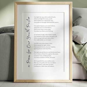 Jugend Pastor Gedicht Wertschätzung Geschenk Jugend Dienst Poesie Wand Kunst Druck Christliche Kirche Prediger Jugendgruppe Danke druckbare Karte
