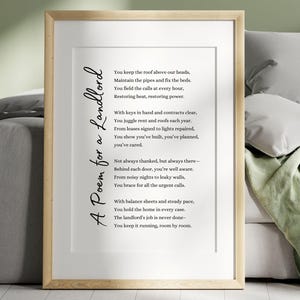 Landlord Poem Gift Card Printable Wall Art Appreciation Gift for Property Owner Rental Manager Real Estate Investor Thank You Keepsake Decor