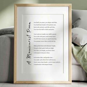 Manikürist Gedicht Wertschätzung Geschenk Nail Tech Poesie Wand Kunst Druck Schönheitssalon Geschenk für sie Danke druckbare Karte