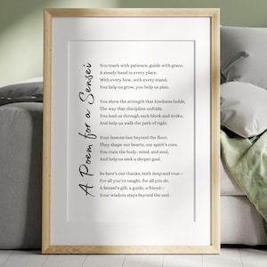 Carta regalo con poesia del sensei, stampabile, regalo di apprezzamento, insegnante di arti marziali, istruttore di karate, judo, taekwondo, decorazione per dojo, grazie