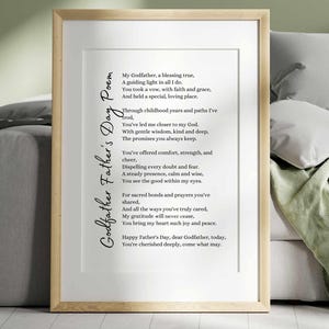 Poema del Día del Padre para el Padrino, Regalo de Agradecimiento, Impresión de Arte de Pared con Poema del Padrino, Tarjeta Imprimible para el Padrino, Arte de Agradecimiento al Padrino