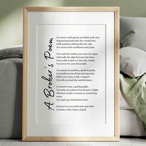 Makler-Gedicht Geschenk-Immobilien-Poesie-Wand-Kunst-Druck-Börsenmakler-Finenschaftsbüro-Dekor-Vermittler-Investment-Berater druckbare Karte