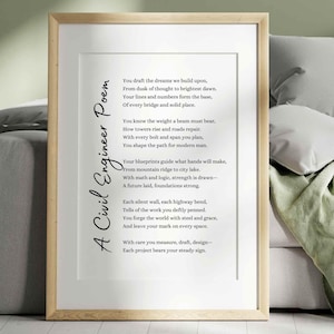 Bauingenieur Gedicht Wertschätzung Geschenk Technische Poesie Wand Kunst Druck Abschluss Geschenk Büro Dekor Ruhestand druckbare Karte