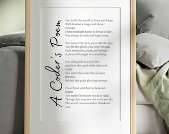 Coder Poem Printable Wall Art Gift for Software Engineer Programmer Developer Office Decor STEM Graduation Tech Workers Hackathon Stars