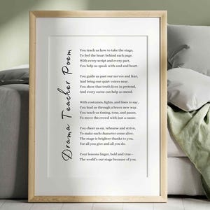 Drama Lehrer Gedicht Wertschätzung Geschenk Theater Lehrer Poesie Wand Kunst Druck Geschenk vom Schüler Klassenzimmer Ende des Jahres Danke druckbare Karte